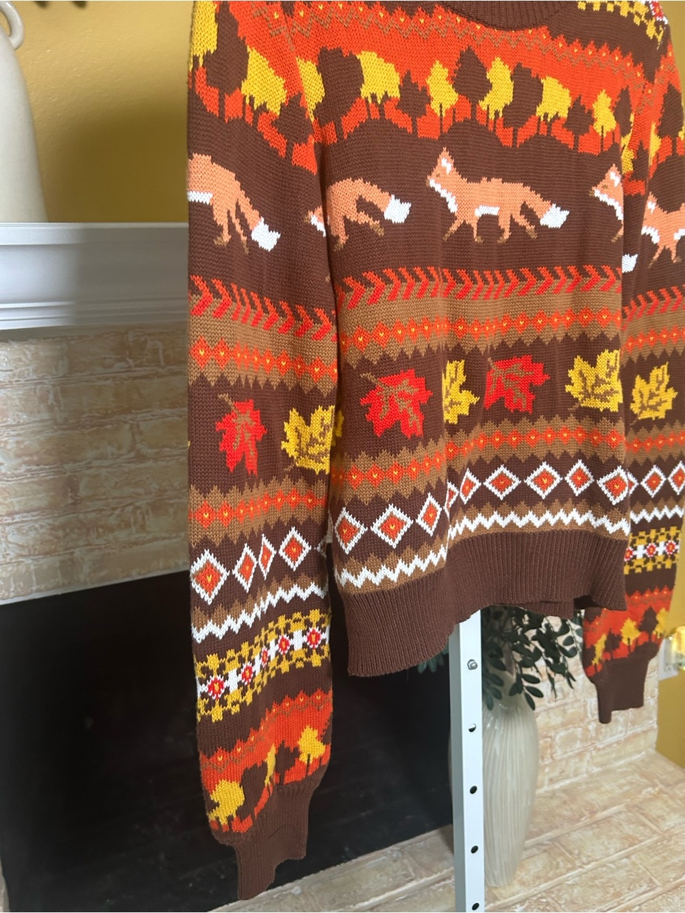 ModCloth Fox Fair Isle Sweater Womens M Brown Orange Autumn #C198 - Picture 3 of 11